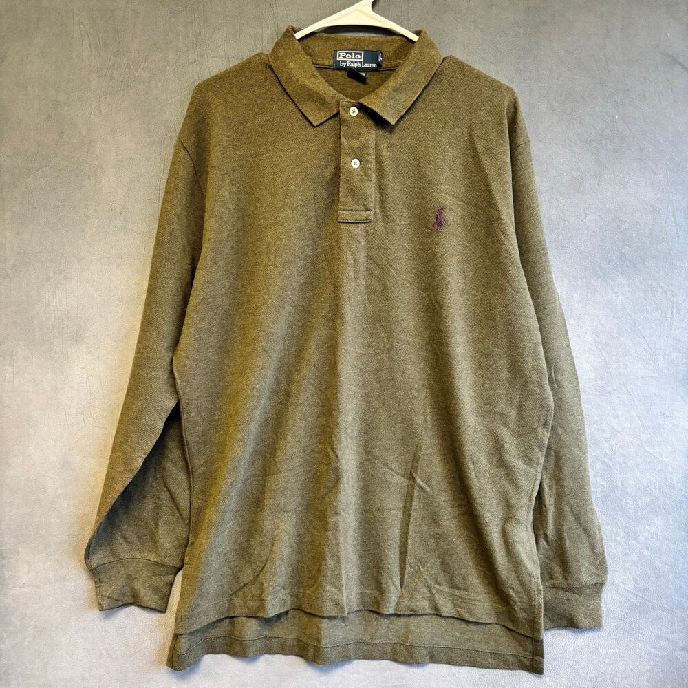 Vintage Polo Ralph Lauren Large Olive Green Long Sleeve Shirt Pony 90s Rugby